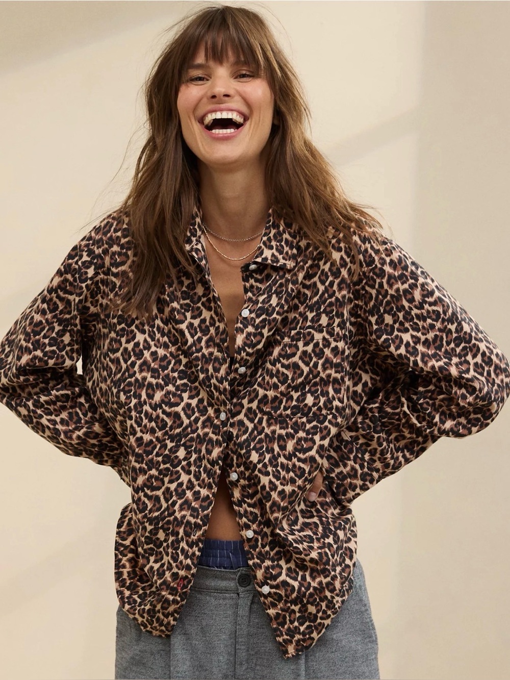 Aerie Leopard Print Button-Front Jacket - Brown/Black